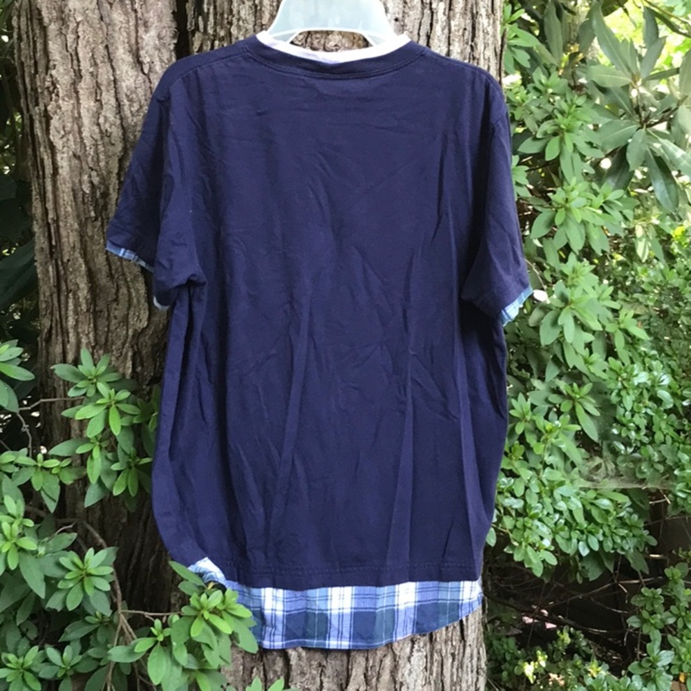 Stefano Basics Navy Blue & Plaid SS Layered Tee America USA Love Hearts Floral M